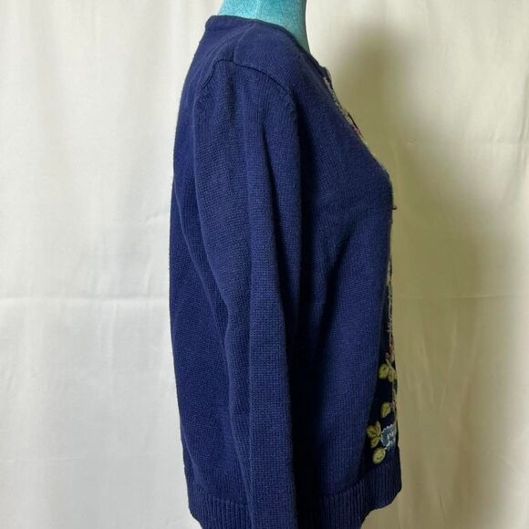 Charming vintage Classic Elements navy blue embroidered cardigan floral Medium - Picture 4 of 7